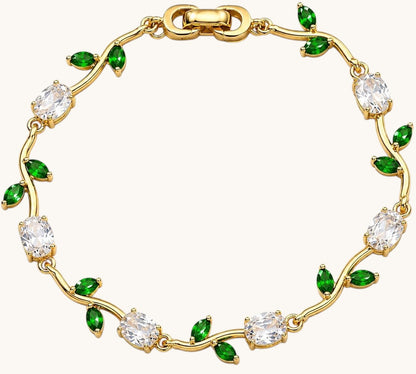 White and Green Leaf Bracelet for Women | Gold-Tone Korean Style Anti-Tarnish Bracelet