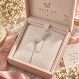 TITLIYA Korean Style Silver Butterfly Crystal Chain Drop Earrings