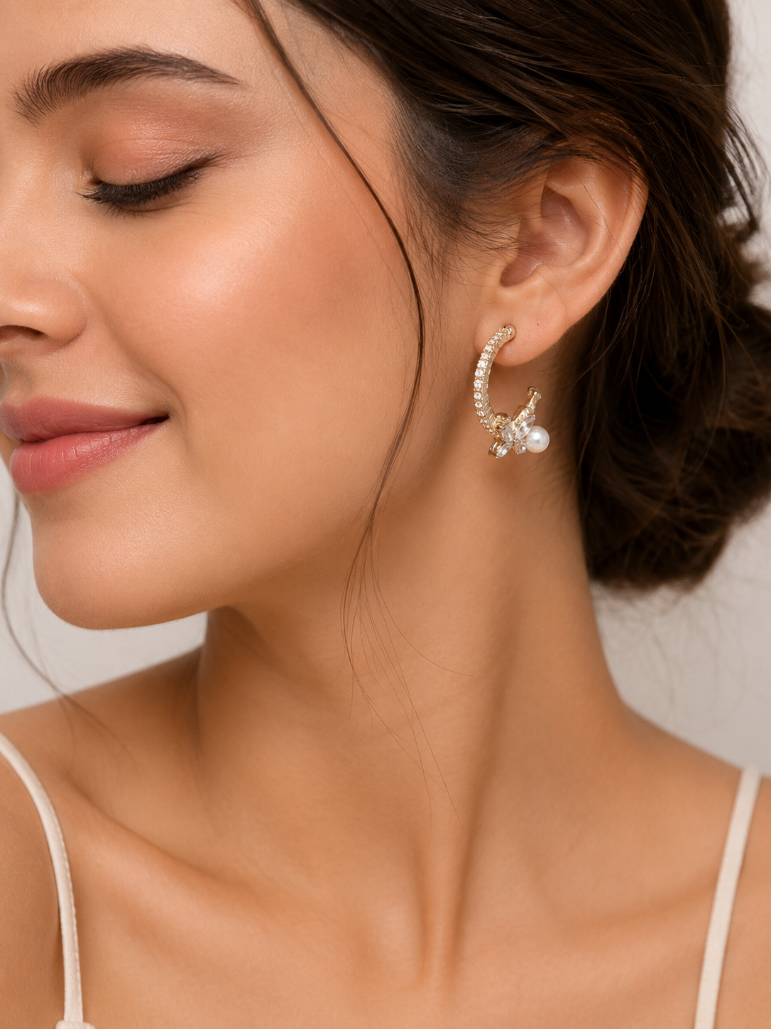 TITLIYA Korean Gold Plated Pearl Crystal Hoop Earrings