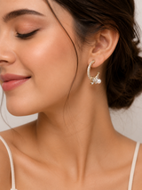 TITLIYA Korean Butterfly Hoop Earrings for Women – Gold-Tone Crystal Butterfly & Pearl Drop Earrings