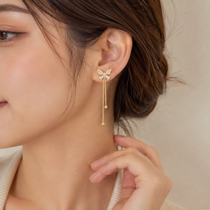 TITLIYA Korean Style Gold Butterfly Crystal Drop Earrings for Women