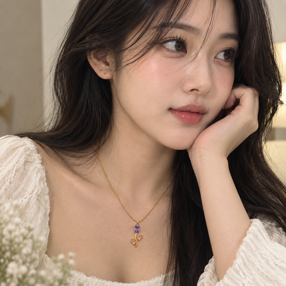 TITLIYA Korean Style Gold Tone Purple & Pink Tulip Pendant Necklace