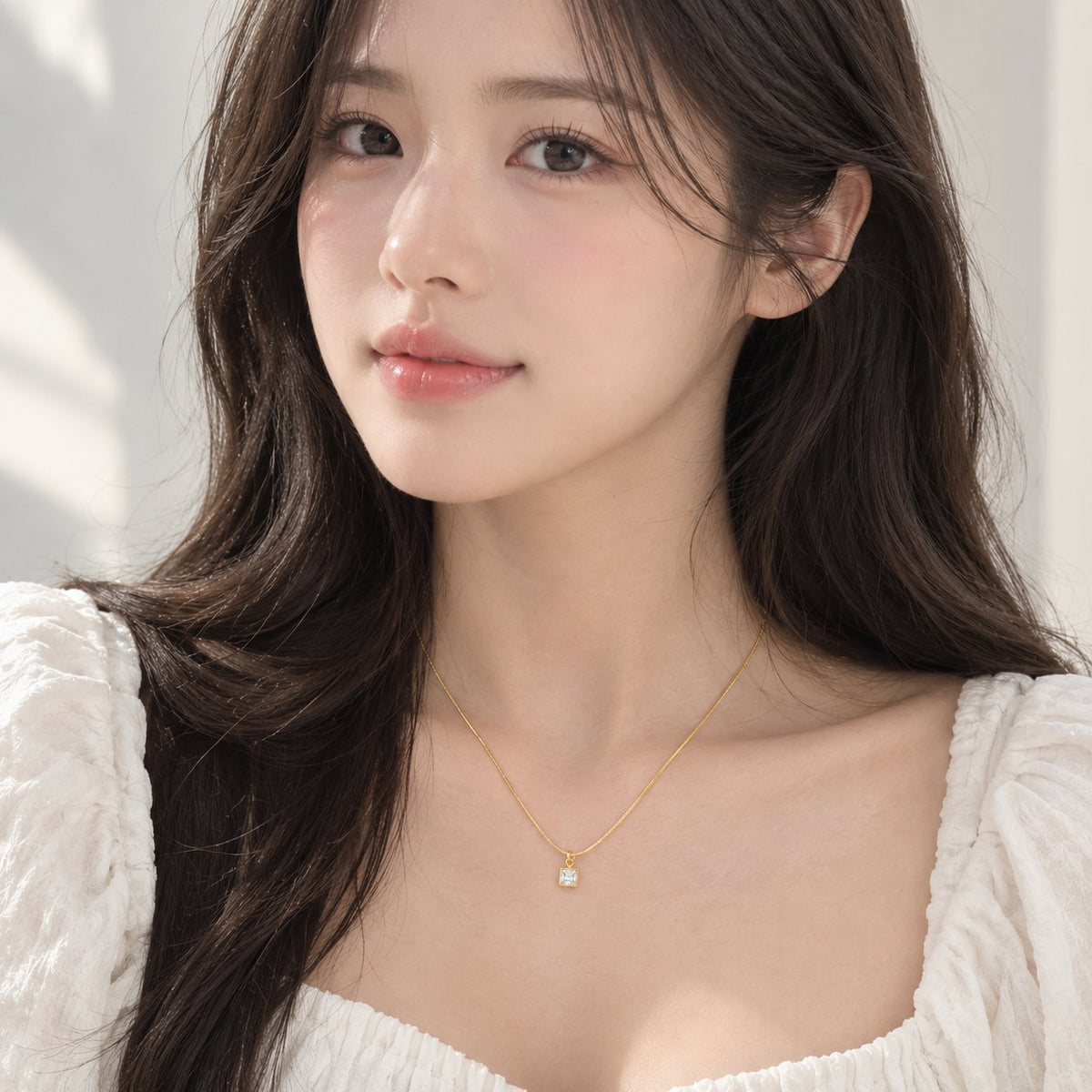 TITLIYA Korean Style Gold Mini Square Crystal Pendant Necklace