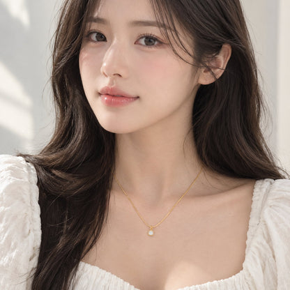TITLIYA Korean Style Gold Mini Square Crystal Pendant Necklace