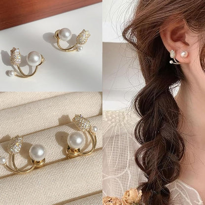 TITLIYA Korean Pearl Anti-Tarnish Gold Stud Earrings