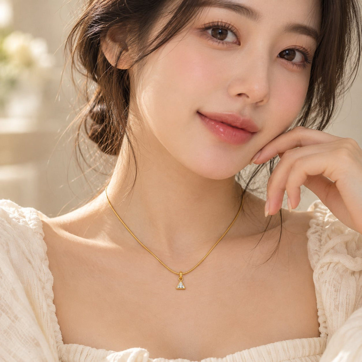 TITLIYA Korean Style Gold Mini Triangle Crystal Pendant Necklace