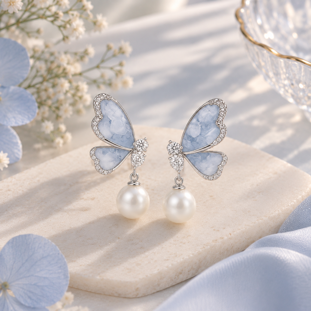 TITLIYA Korean Butterfly Pearl Drop Earrings for Women