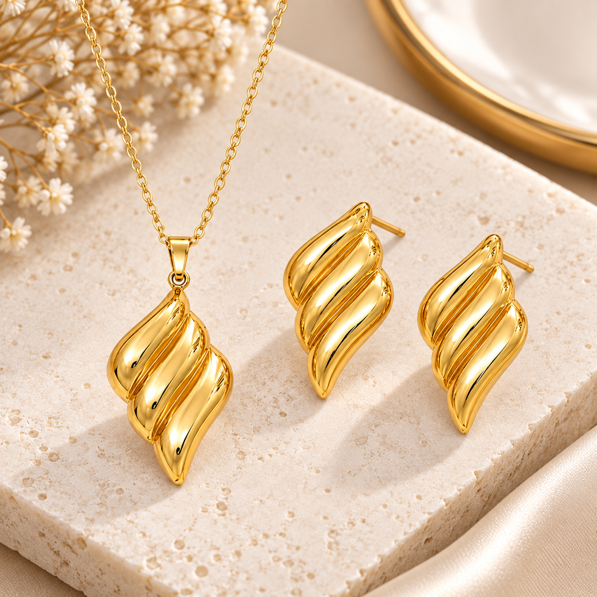 TITLIYA Korean Gold Plated Necklace & Earrings Set