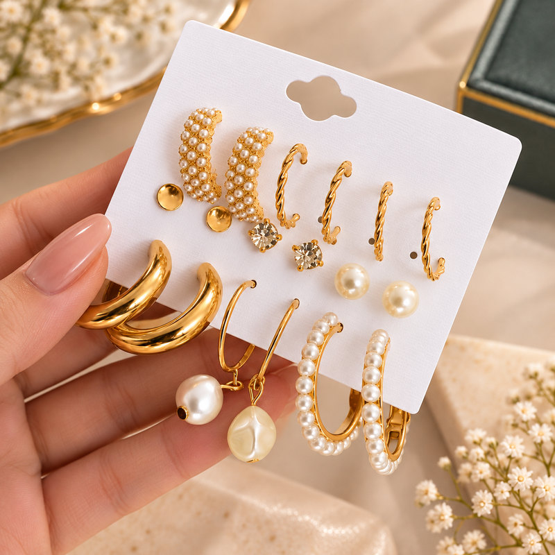 TITLIYA Golden Korean Earrings Set of 9