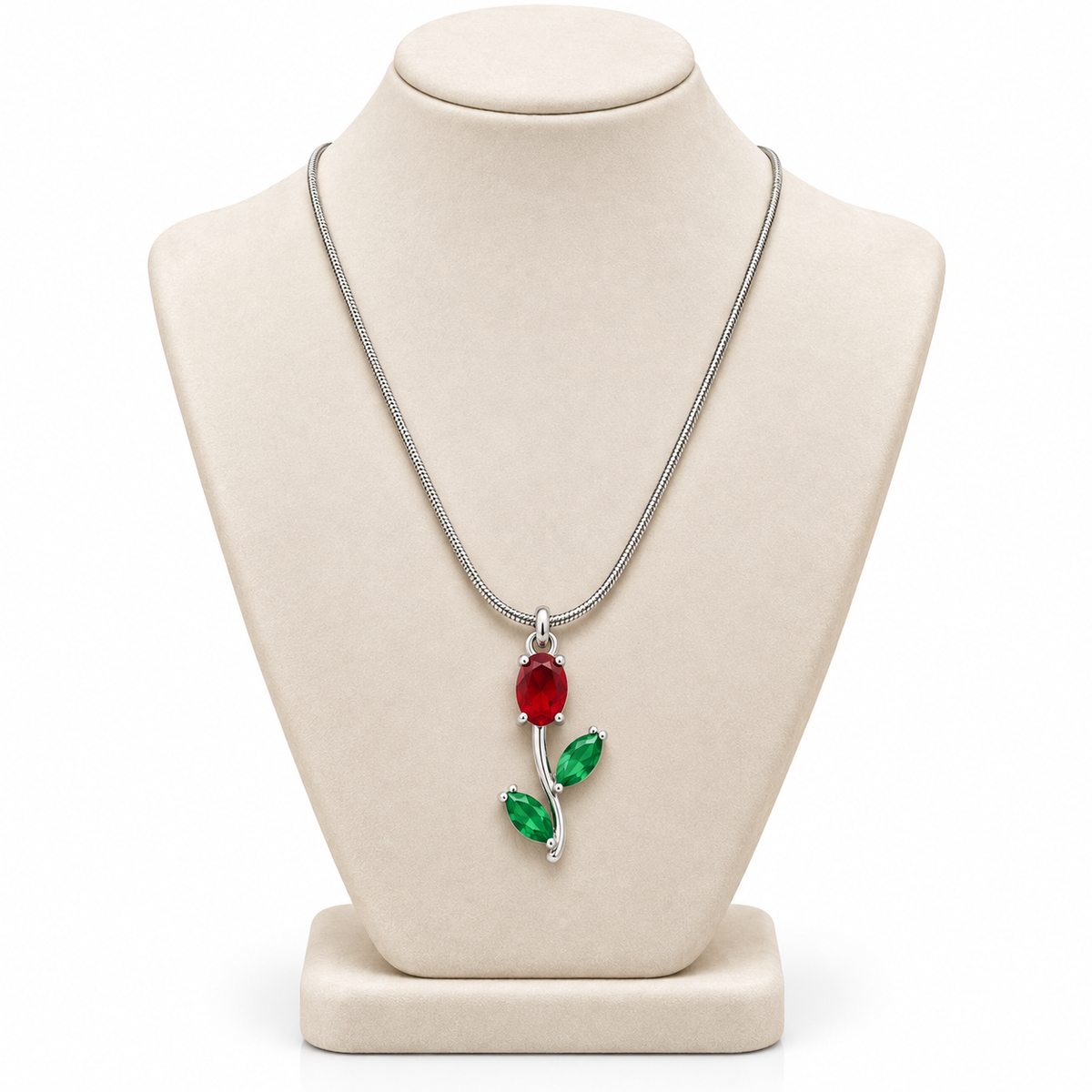 TITLIYA Korean Style Silver Tone Red & Green Tulip Pendant Necklace