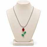 TITLIYA Korean Style Silver Tone Red & Green Tulip Pendant Necklace