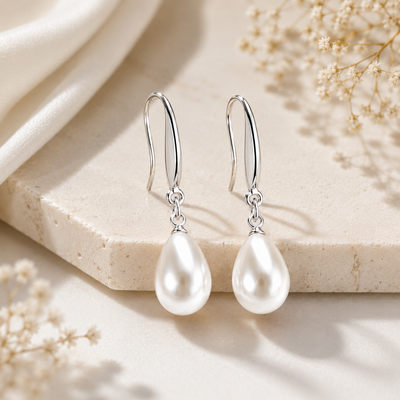 TITLIYA Korean Silver & Pearl Teardrop Earrings