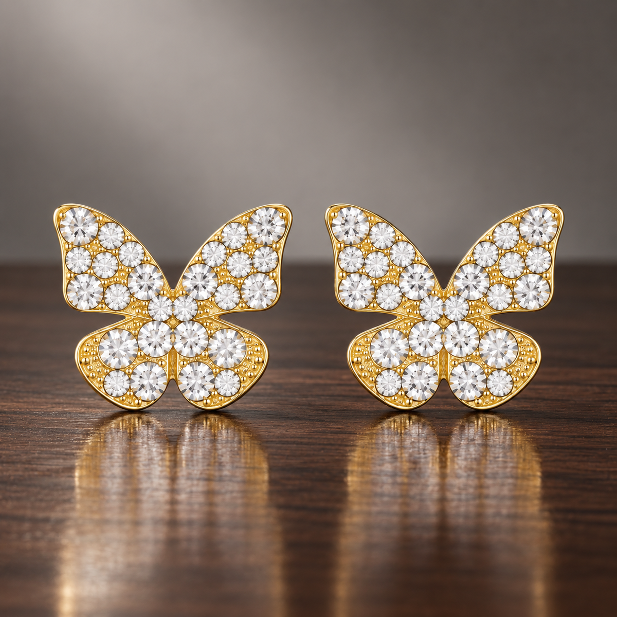 TITLIYA Korean Style Gold Butterfly Crystal Stud Earrings