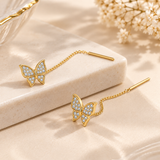 TITLIYA Korean Style Gold Butterfly Crystal Threader Earrings
