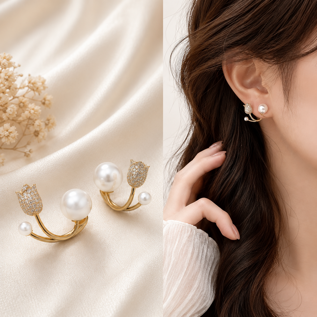 TITLIYA Korean Pearl Anti-Tarnish Gold Stud Earrings