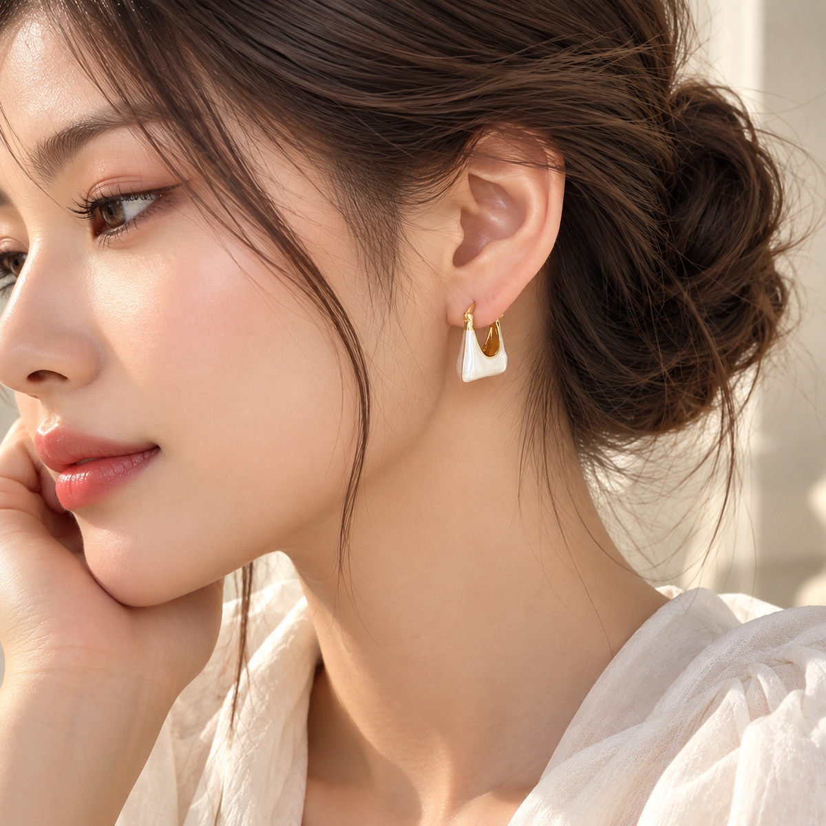 TITLIYA Korean Gold-Tone Textured Square Hoop Earrings For Women