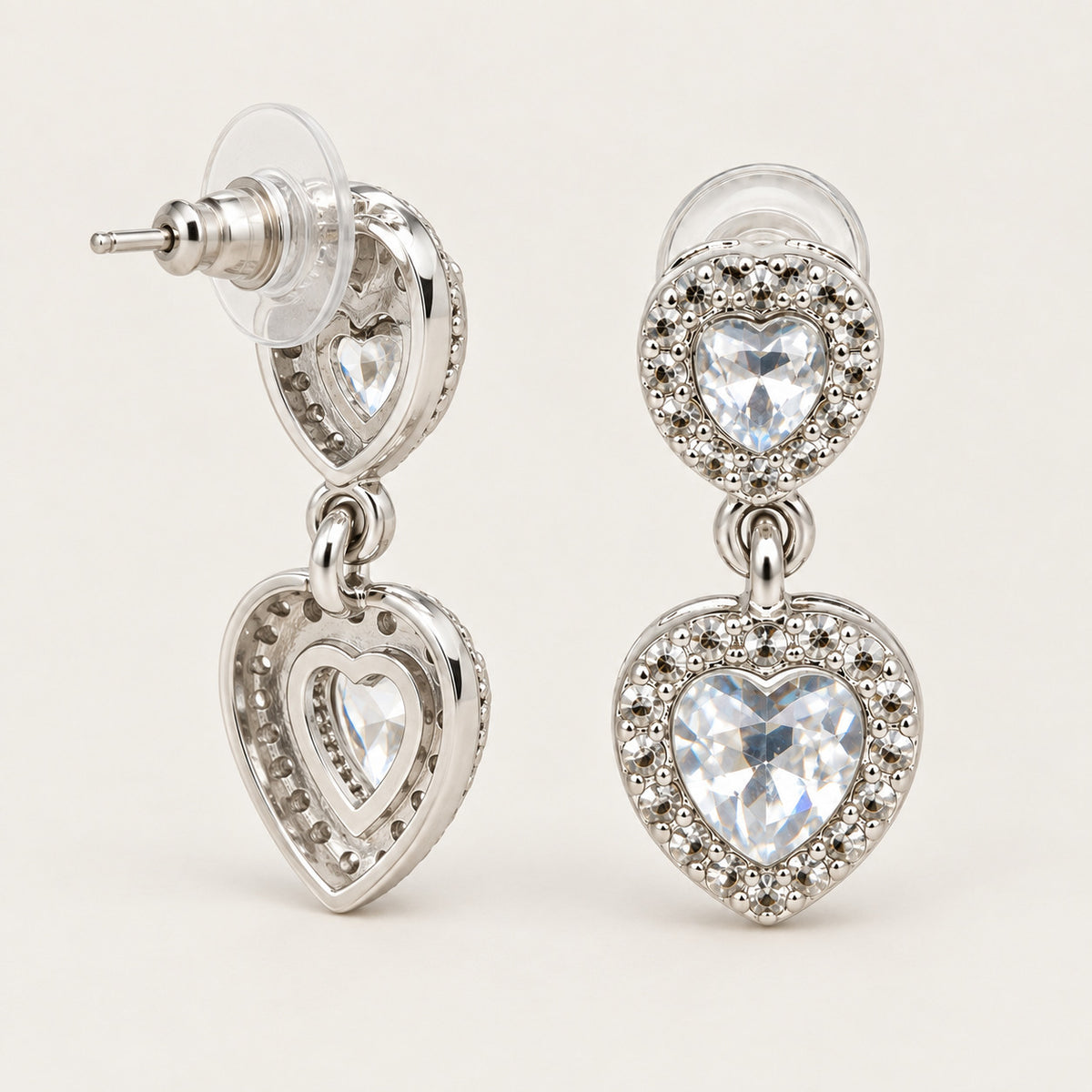 TITLIYA Silver-Toned Stainless Steel Heart-Shaped Drop Earrings