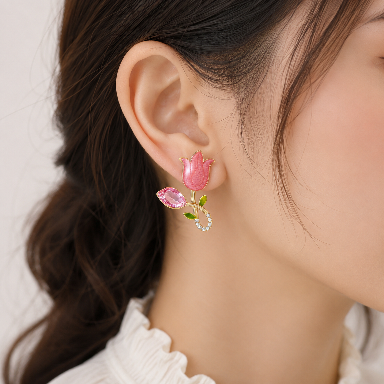 TITLIYA Korean Pink Tulip Anti-Tarnish Drop Earrings