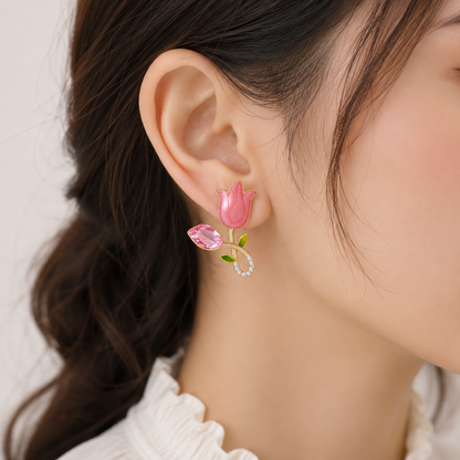 TITLIYA Korean Pink Tulip Anti-Tarnish Drop Earrings