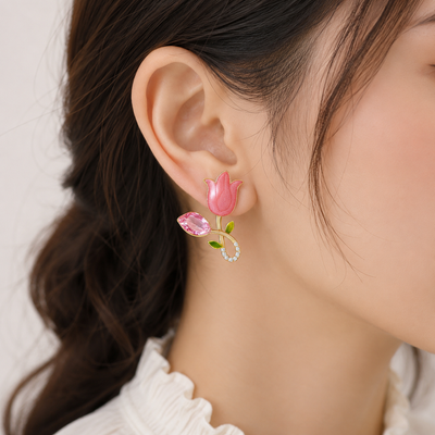 TITLIYA Korean Pink Tulip Anti-Tarnish Drop Earrings