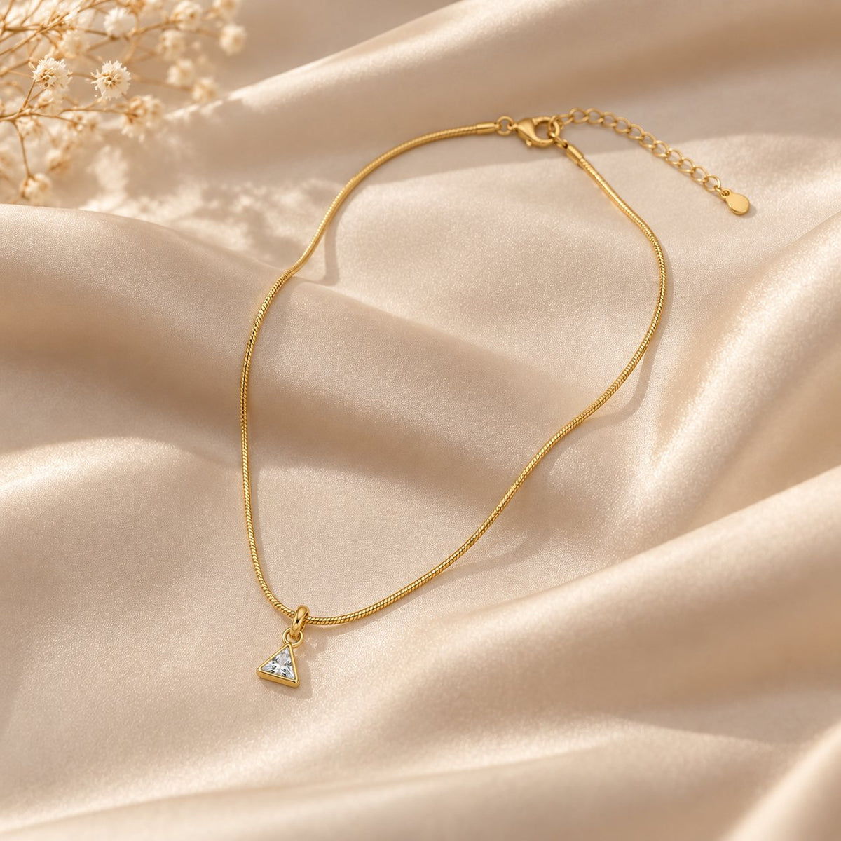 TITLIYA Korean Style Gold Mini Triangle Crystal Pendant Necklace