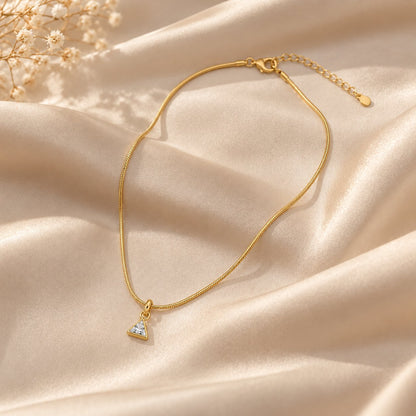 TITLIYA Korean Style Gold Mini Triangle Crystal Pendant Necklace