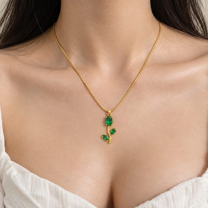TITLIYA Korean Style Green Tulip Leaf Pendant Necklace