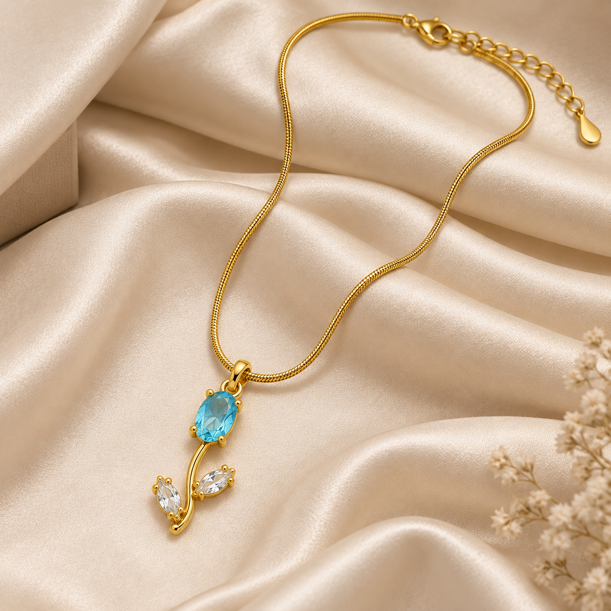 TITLIYA Korean Style Gold Tone Blue & White Tulip Pendant Necklace