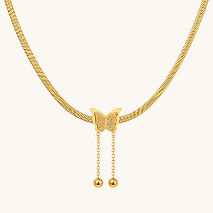 TITLIYA Korean Style Gold Butterfly Pendant Snake Chain Necklace for Women