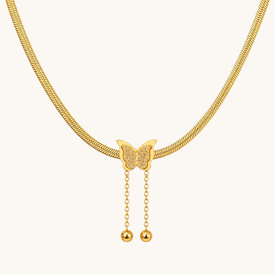 TITLIYA Korean Style Gold Butterfly Pendant Snake Chain Necklace for Women