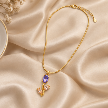 TITLIYA Korean Style Gold Tone Purple & Pink Tulip Pendant Necklace