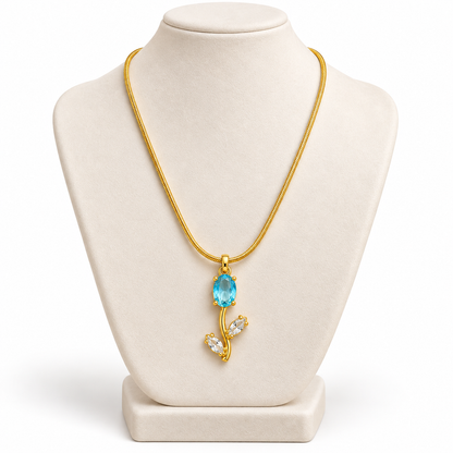 TITLIYA Korean Style Gold Tone Blue & White Tulip Pendant Necklace