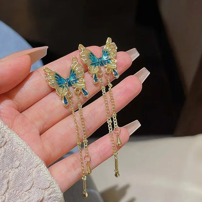 Blue Butterfly Drop Earrings (Ocean Hue) - TITLIYA