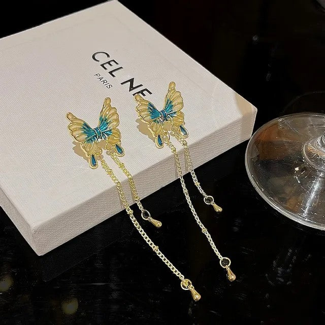 Blue Butterfly Drop Earrings (Ocean Hue) - TITLIYA