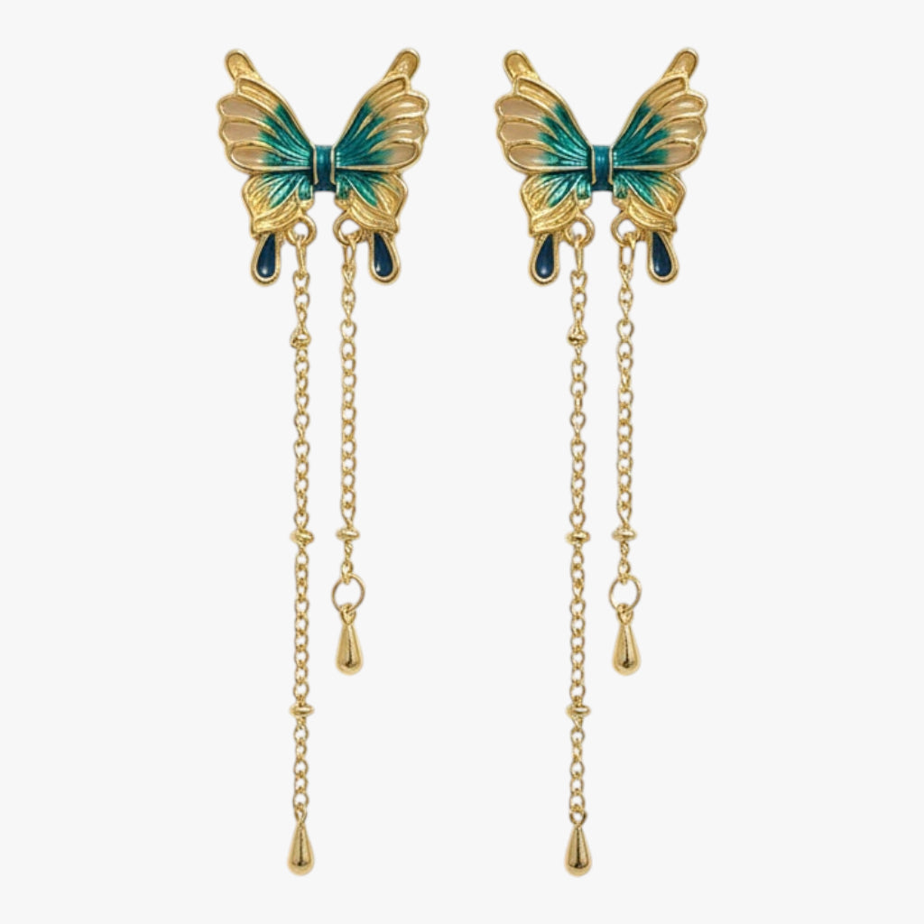 Blue Butterfly Drop Earrings (Ocean Hue) Titliya