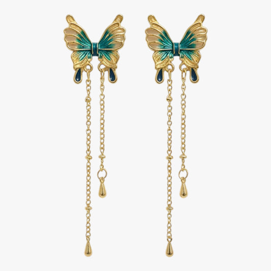 Blue Butterfly Drop Earrings (Ocean Hue) Titliya