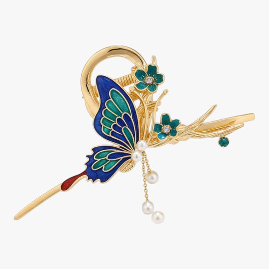 Blue Enamel Butterfly Hair Grip – Non-Slip Metal Design Titliya