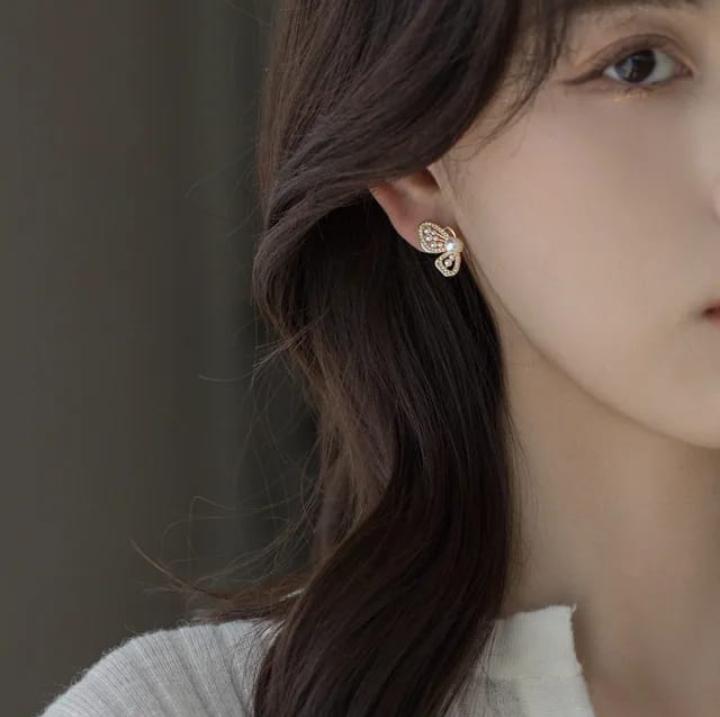 Butterfly Wing Gold Studs Premium Korean Earrings - TITLIYA
