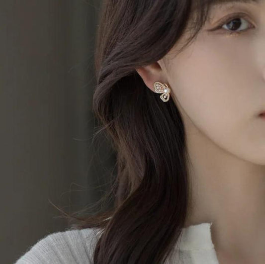Butterfly Wing Gold Studs Premium Korean Earrings - TITLIYA