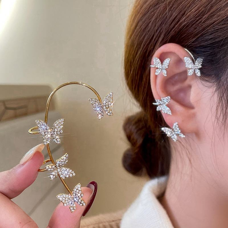 Butterfly Zircon Earcuff Non Piercing Earrings Set Left and Right