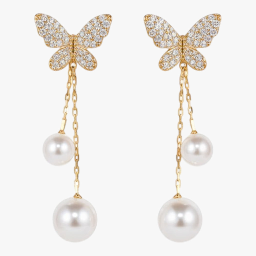 Butterfly Earrings with Pearl Drop Korean Design Titliya