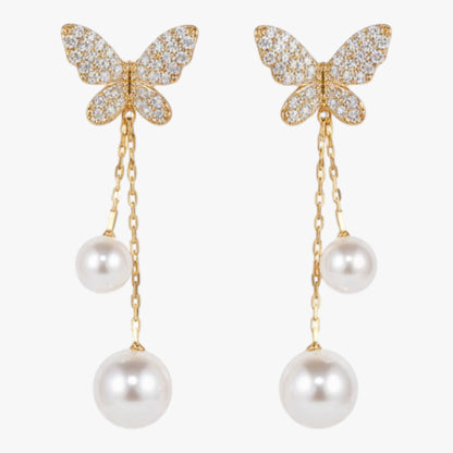 Butterfly Earrings with Pearl Drop Korean Design Titliya
