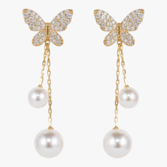 Butterfly Earrings with Pearl Drop Korean Design Titliya