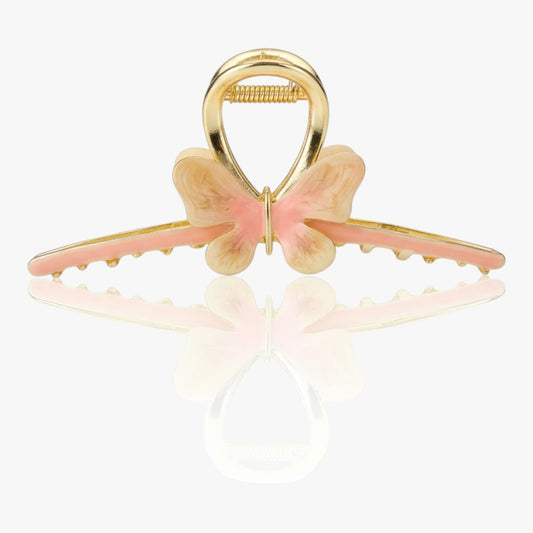 Butterfly Hair Claw – Pink and Cream Enamel with Gold Finish Titliya