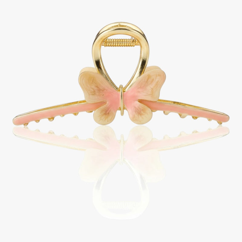 Butterfly Hair Claw – Pink and Cream Enamel with Gold Finish