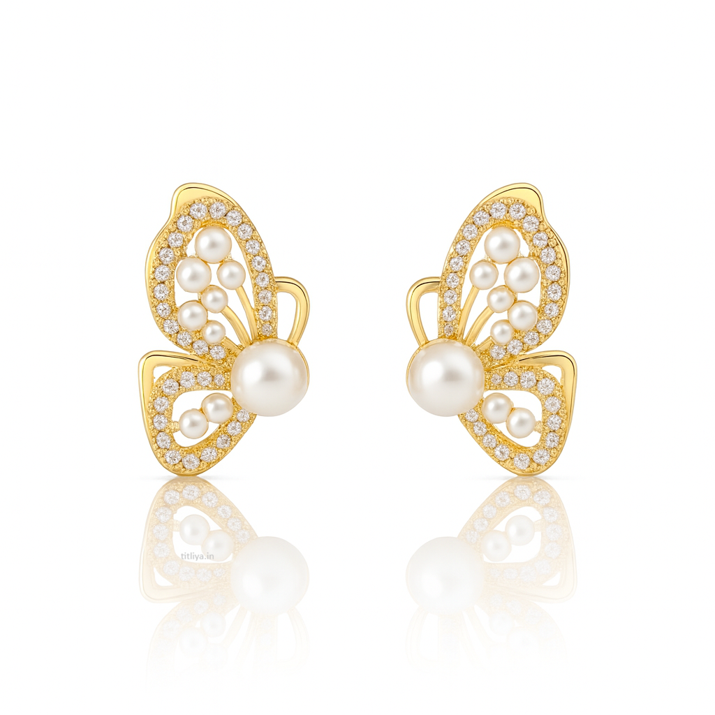 Butterfly Wing Gold Studs Premium Korean Earrings Titliya