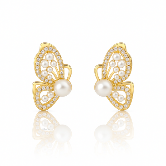 Butterfly Wing Gold Studs Premium Korean Earrings Titliya