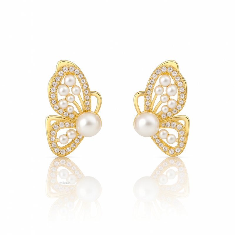 Butterfly Wing Gold Studs Premium Korean Earrings
