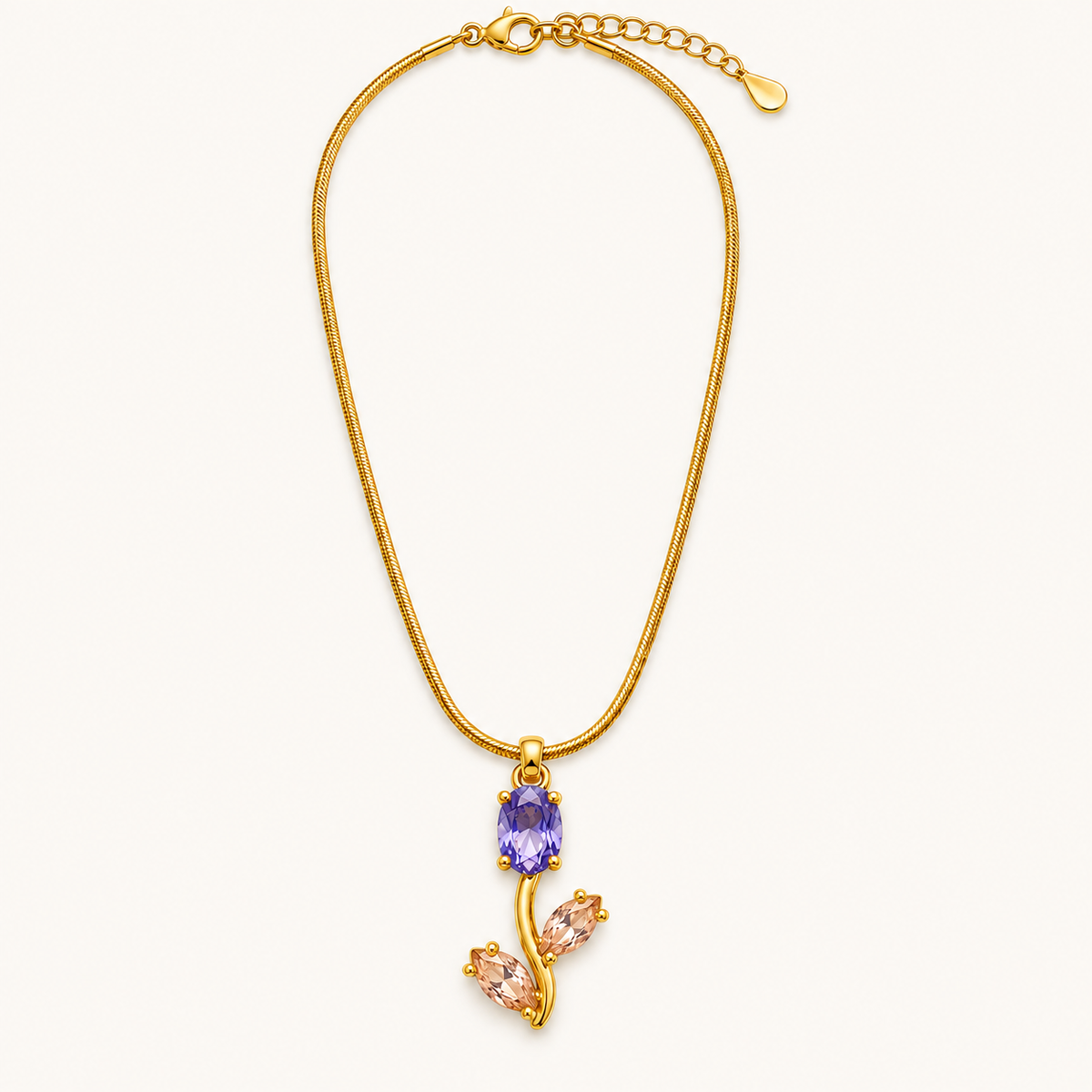 TITLIYA Korean Style Gold Tone Purple & Pink Tulip Pendant Necklace