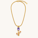 TITLIYA Korean Style Gold Tone Purple & Pink Tulip Pendant Necklace